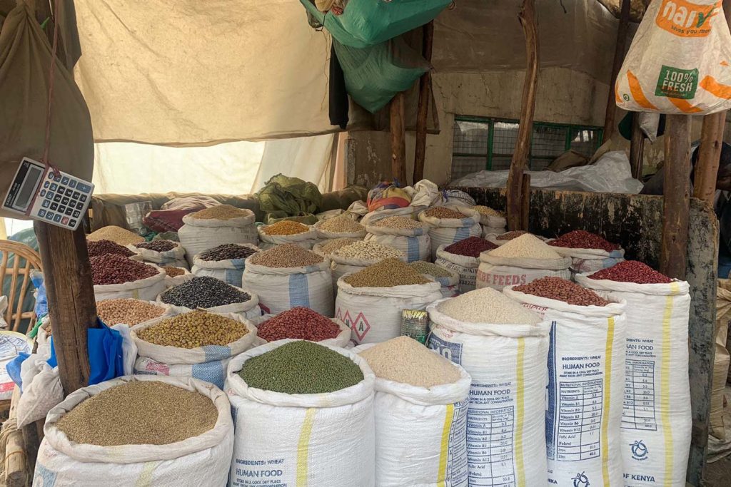 Sacks of grains in a room