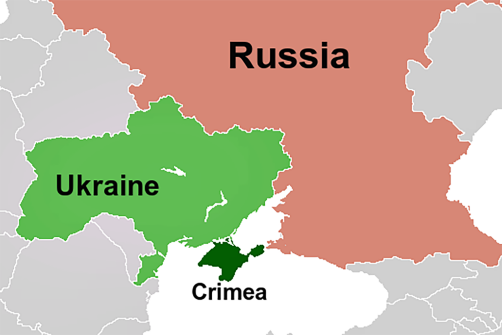 Map showing Russia, Ukraine and Crimea