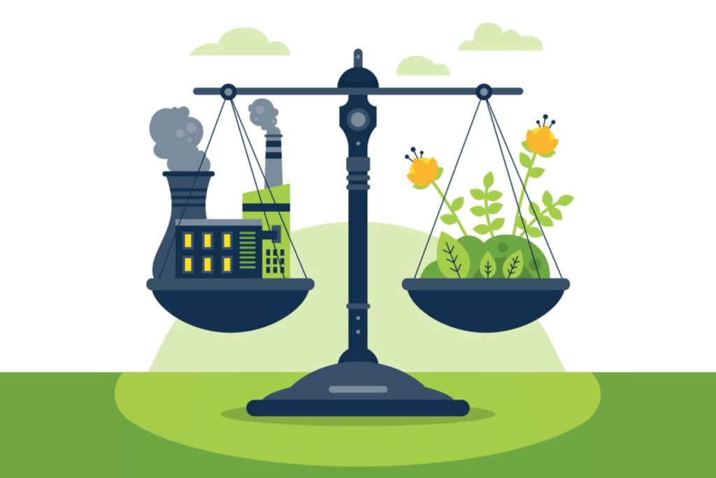 a scale weighing the environment versus development.